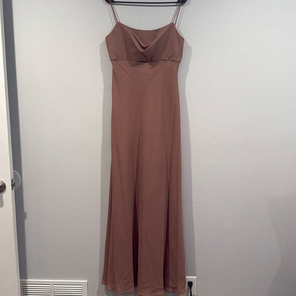 Michaelangelo Light Brown Latte Color Spag Strap Drape FRN Maxi Dress - Size 8